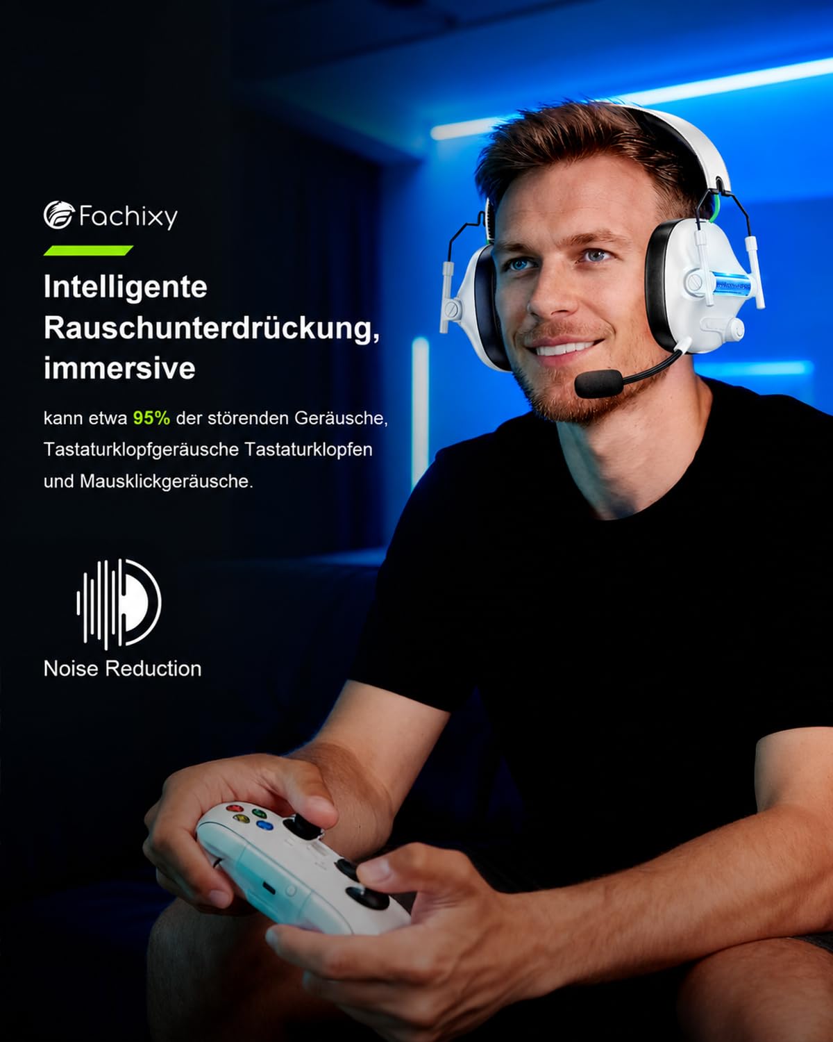 Gaming Headset Wireless für Xbox Series X|S|One, PC, PS5, PS4, Switch, 2.4GHz Und Bluetooth 5.4 Headset Kabellos mit Mikrofon, Geringe Latenz Noise Cancelling, Faltbar, mit LED Licht 60h Akkulaufzeit