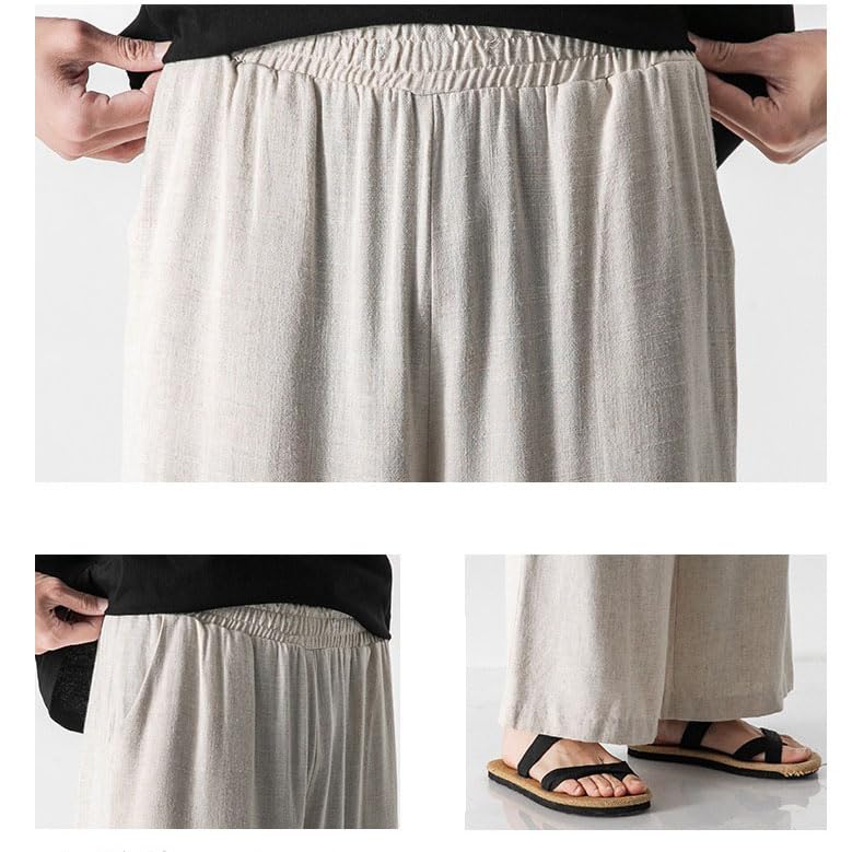 Pantalon en lin homme style chinois ample droit décontracté