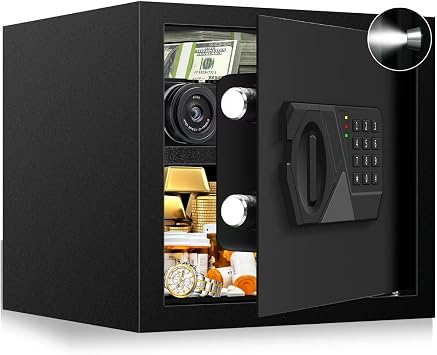 1.6 Cu ft Small Fireproof Safe Box, Digital Security Home Safes Water and Fireproof with Electronic Keypad Keys and Alarm System, Fire Safe for Home Money Medicine Valuables