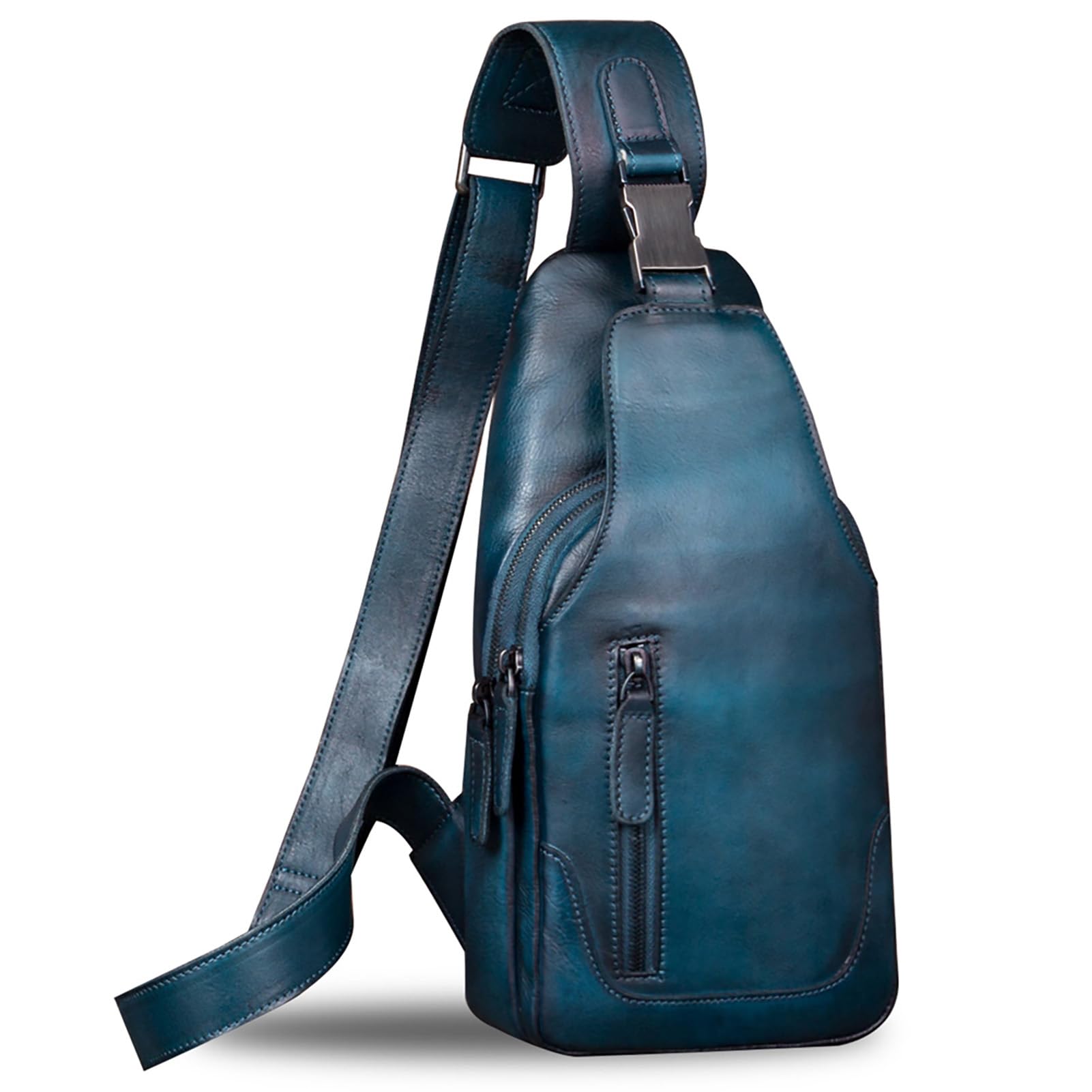 IVTG Genuine Leather Sling Bag for Men and Women Chest Shoulder Crossbody Hiking Backpack Vintage Handmade Daypack