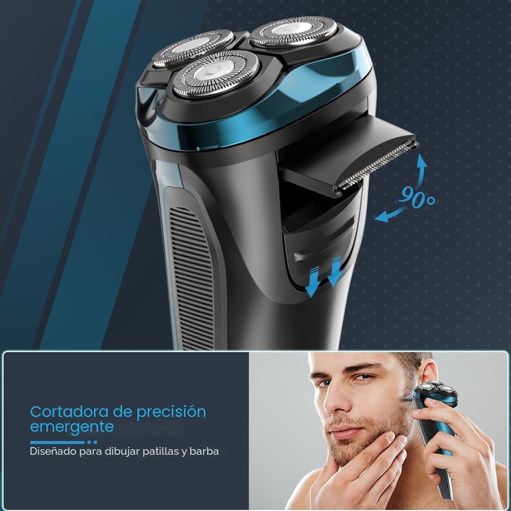 Máquina de Afeitar Barba [2026 New] Afeitadora Eléctrica Hombre con recortadora, Cabezal flexible 360º, 120 min de uso, En Seco y Húmedo, USB-C Recargable, Azul