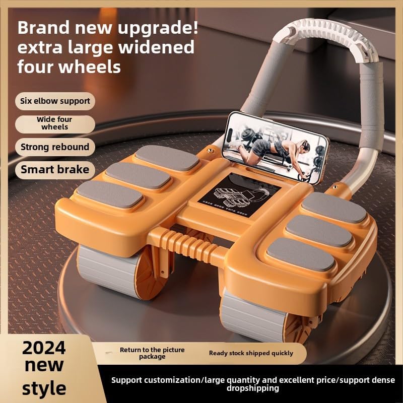 Miniatura 2 de Rodillo de abdominales de varias ruedas con soporte de seis codos - Entrenador de fuerza de núcleo de 4 ruedas para entrenamiento en casa y