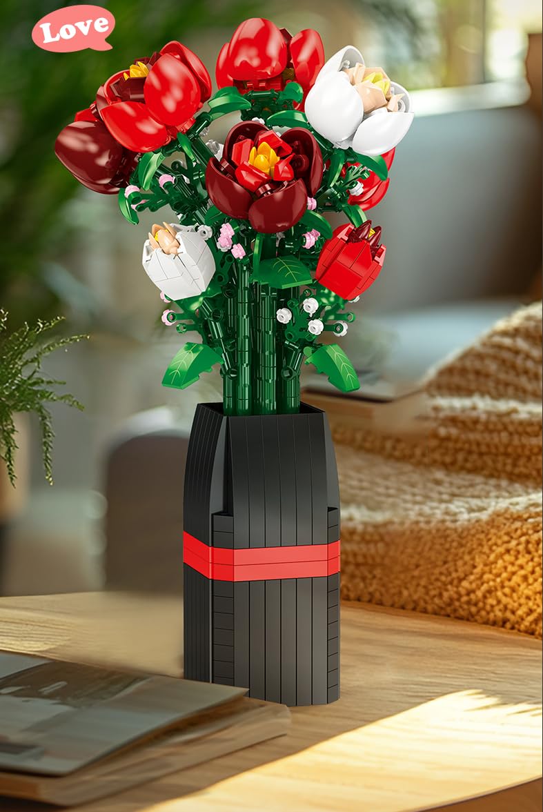 Rose Bouquet Building Set,761 PCS Botanical Plant Decor Collection Building Block Toy,Valentine's Day Gift Compatible with Lego Flowers for Adults Women Boys Girls 8 9 10 11 12+ - Image 2