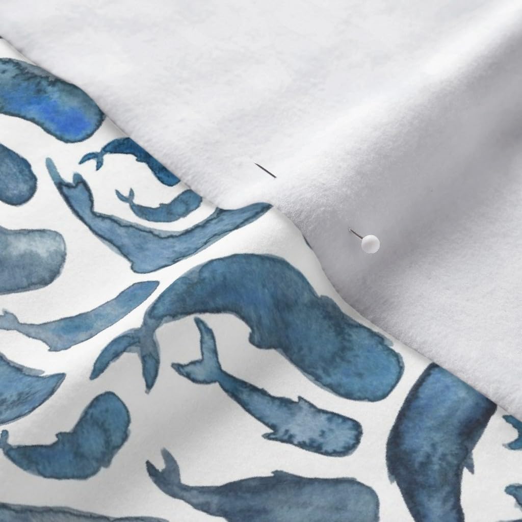 Spoonflower Fabric - Whales Blue Whale Nautical Ocean Animal Sea Printed on Polartec(R) Fleece Fabric by The Yard - Sewing Blankets Loungewear and No-Sew Projects