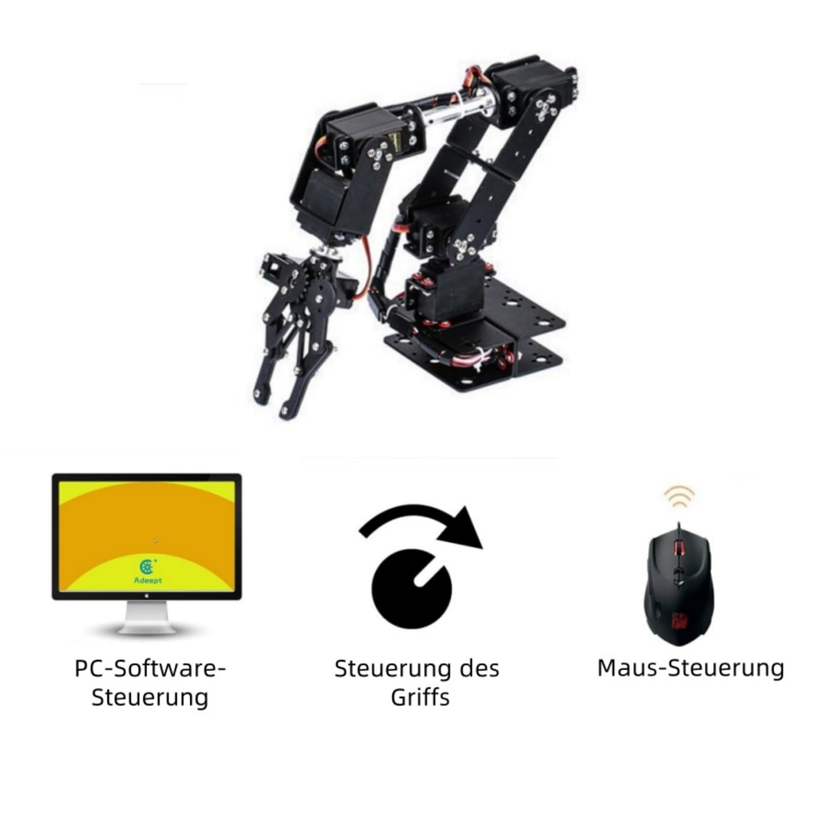 Roboterarm-Kit,Premium Structure 6DOF Programmierroboterarm mit 6 Servomotoren,Mechanische Roboter-Klemmklauen-Kits, Analoges Lenkgetriebe MG 996R für den Unterricht, IDY Produktion