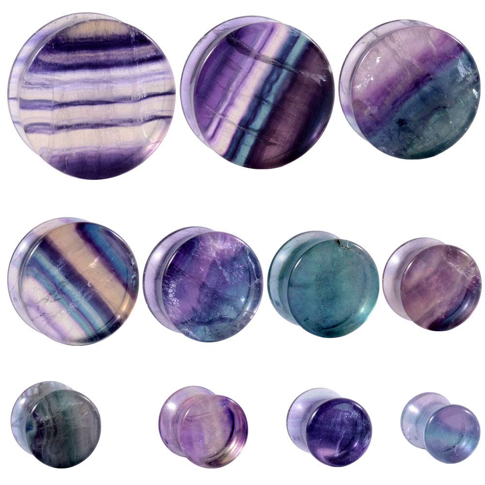 CHUANCI Pair Aurora Fluorite Saddle Ear Flesh Tunnel Plugs Stone Double Flared Ear Expander Ear Gauges Ear Weights Body Piercing Jewelry