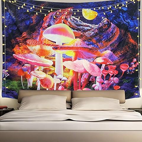 Heopapin Fantasy Mushroom Tapestry Psychedelic Moon Wall Tapestry Galaxy Space Tapestry Cave Tapestry Wall Hanging for Room W78×H59 Cover