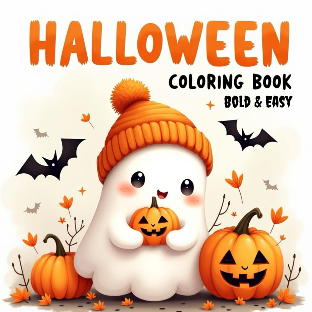 Halloween Coloring Book Bold & Easy: 50 Fun, Cute, and Spooky Designs for Kids and Adults for Relaxation