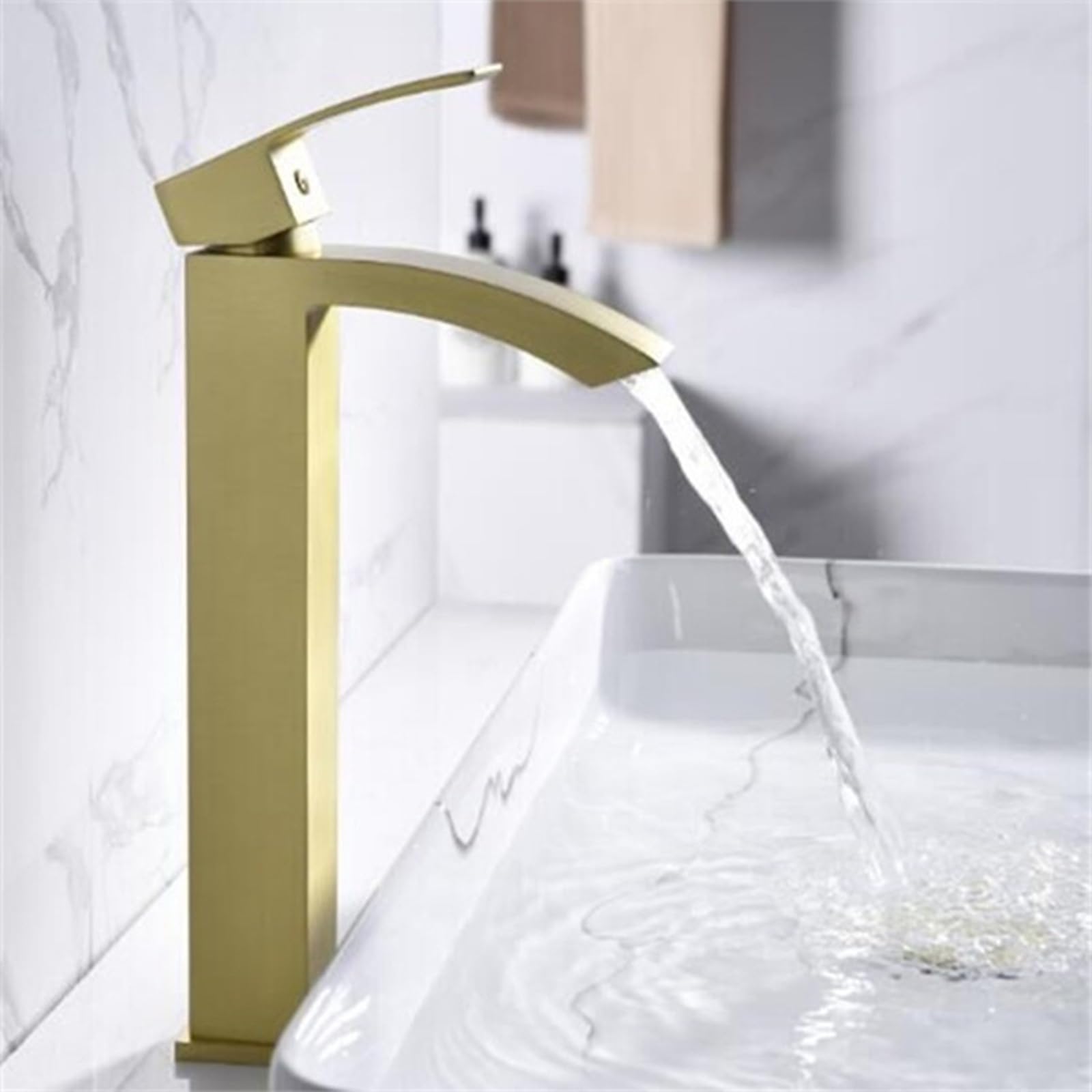 Mitigeur monocommande lavabo or brossé haut robinet cascade BiaoTeng