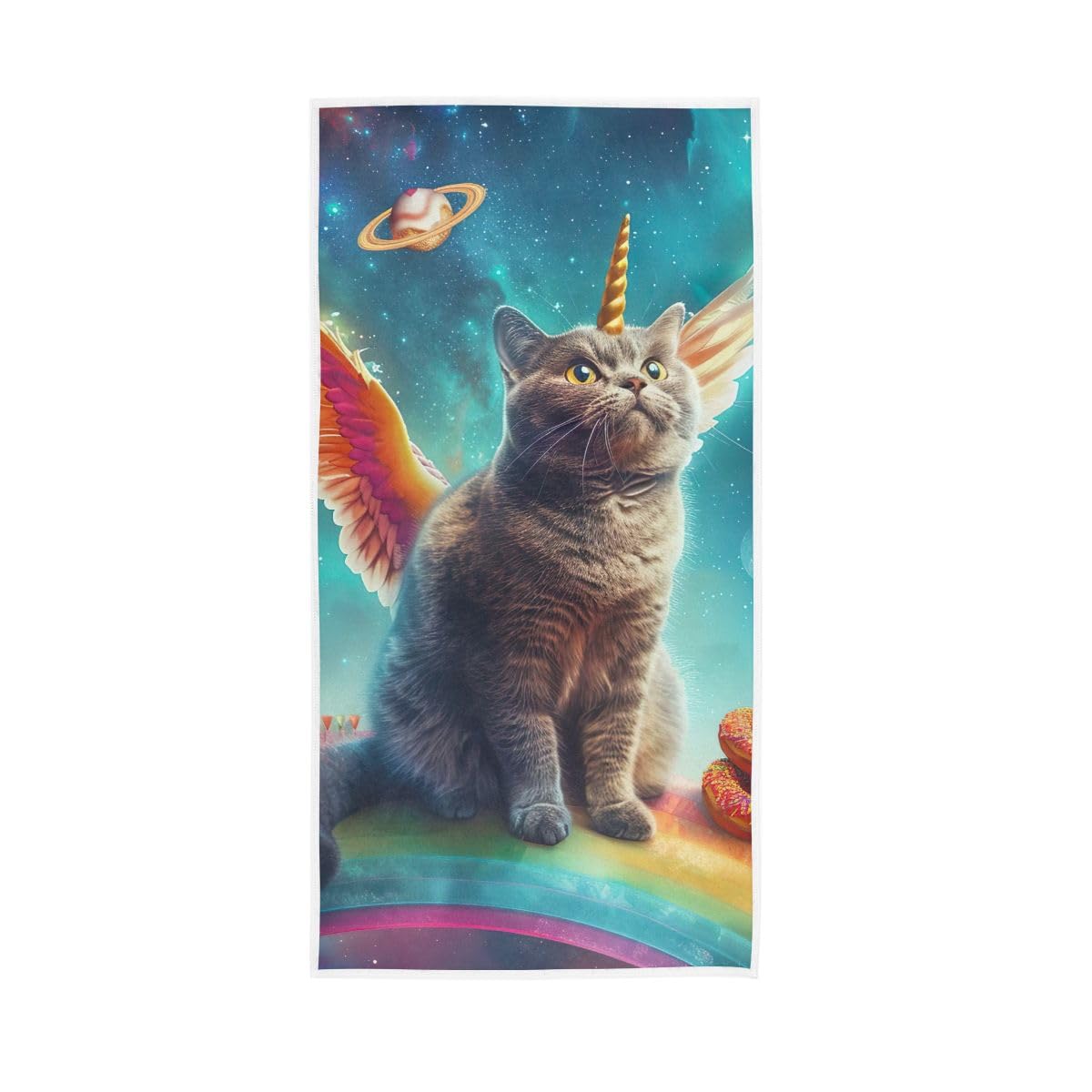 HUYGD Cat with Wings on Rainbow Hand Towels, Hand Towels for Bathroom Clearance 15 x 30 Inches