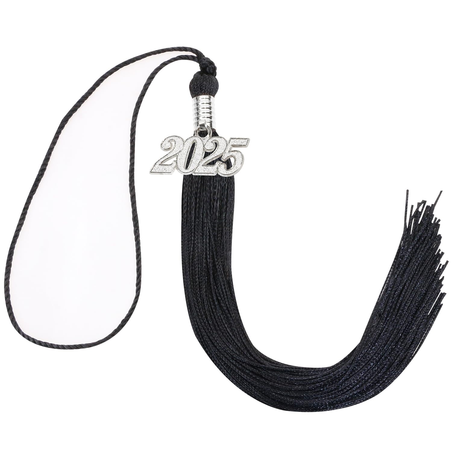 Penta Angel 2025 Graduation Tassel Soft Silky Graduation Cap Tassel Academic Decoration Tassel with Silver 2025 Year Charm for Graduate Cap Hat Party Ceremony Souvenir Gifts (Black)
