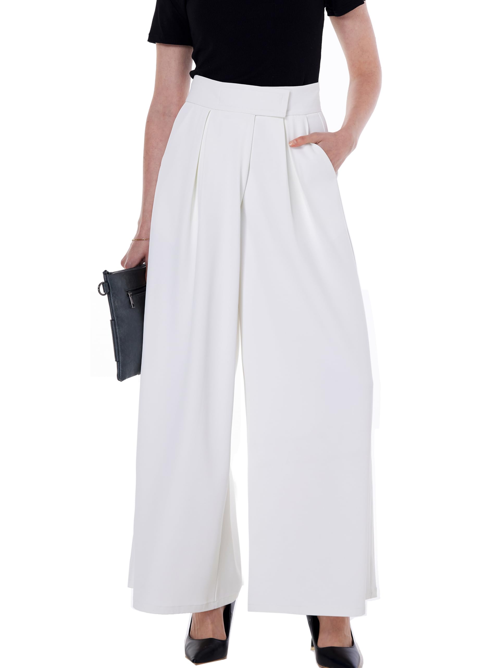 heipeiwa Womens High Waist Palazzo Pants Business Casual Work Dress Suit Wide Leg Pant Trouser with Pockets