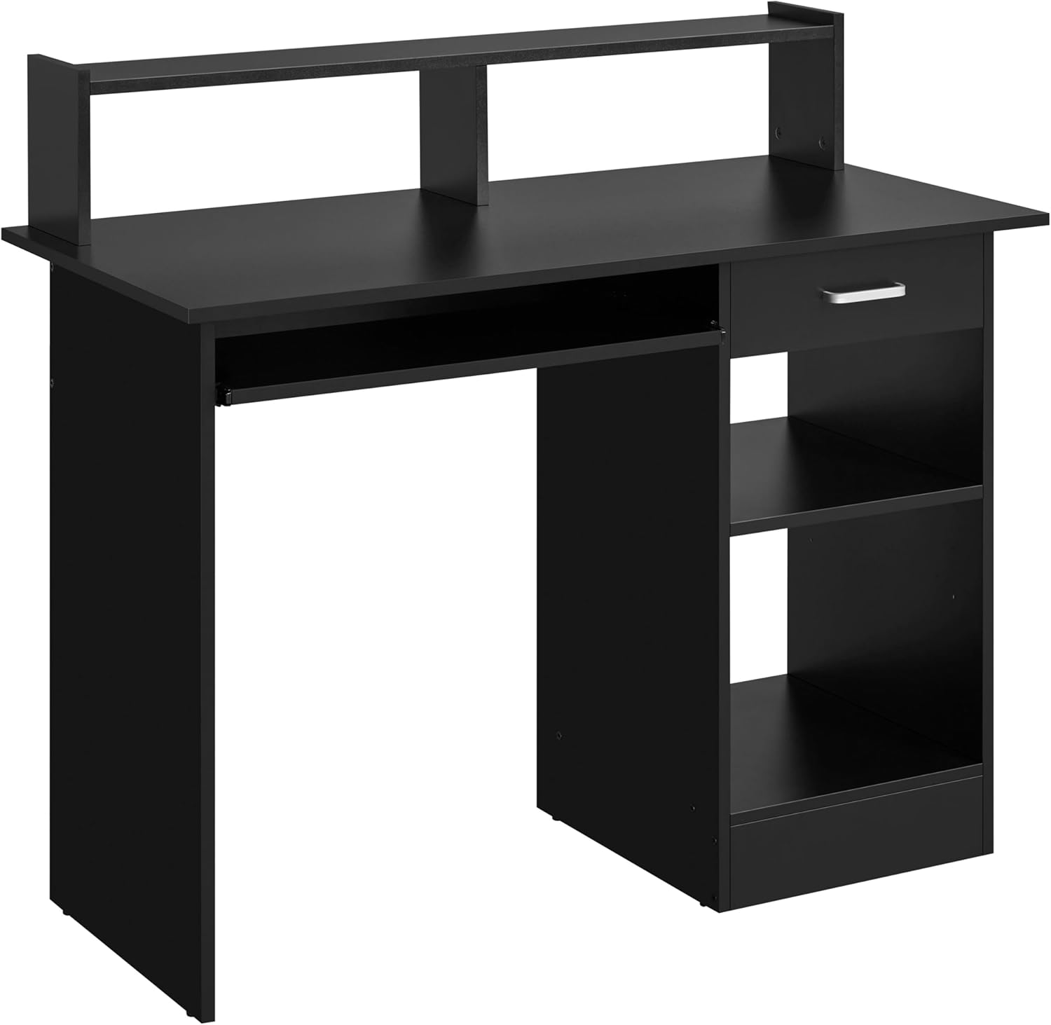 Yaheetech Home Office Wood Computer Desk with Drawers and Pull-Out Keyboard Tray, Study Writing Desk PC Laptop Table with Hutch and Storage Shelves, Modern Workstation, Black