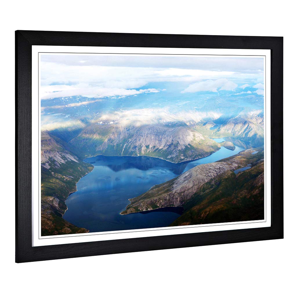 Big Box Art Framed Print of Landscape Norway Mountains & Lake (2) Design | Wall Art Picture | Home Decor for Kitchen, Living Room, Bedroom, Hallway, Black, A2 / 24.5x18 Inch / 62x45cm