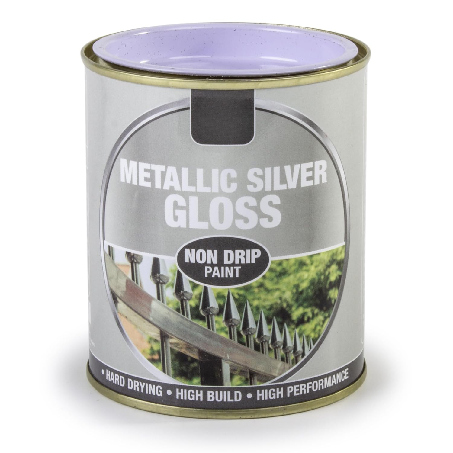 Inspired Essentials 300ml Non Drip Paint Tin Exterior Interior Hard Drying Performance Multi-Purpose Tin for Metal, Wood, Plastic, Walls with Perfect Finish (2, Metallic Silver Gloss) — image 1
