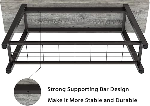 Miniatura 16 de Banco de almacenamiento industrial rústico de madera y metal para zapatos de entrada, estante de almacenamiento, asiento largo para pasillo,