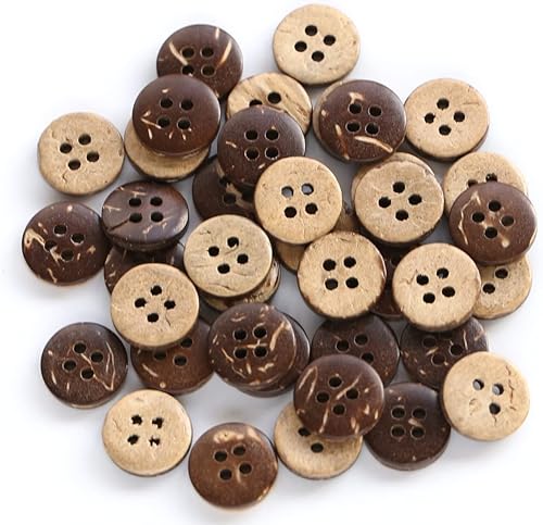 GANSSIA Botones de cáscara de coco tamaño 1332 pulgadas (0.394 in), 4 agujeros, botón de coco para costura de ropa o manualidades, paquete de 200