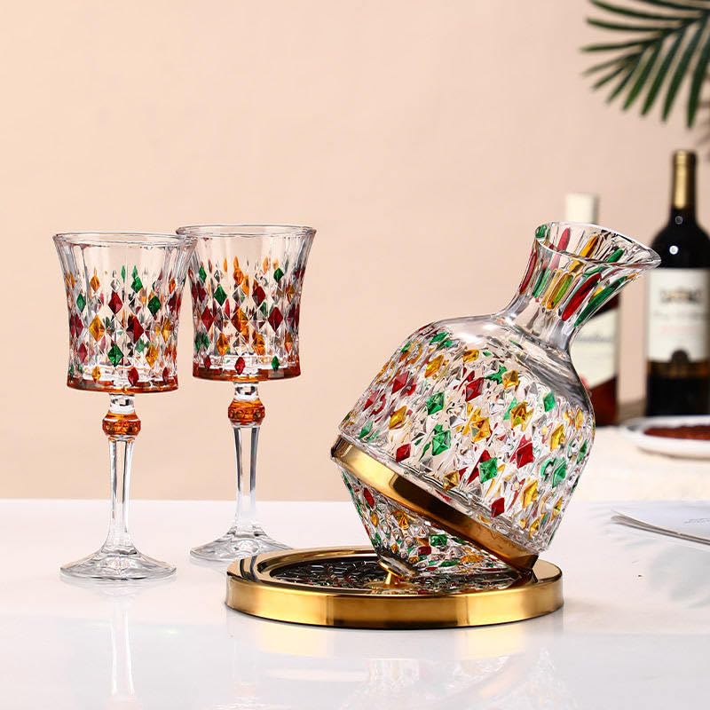 Ensemble de carafes à vin Rouge avec Verres de 6 Verres dorés - Verres à vin Blanc Rouge soufflés à la Main de 1200 ML - pour Mariage, Noël, Anniversaire, Clair