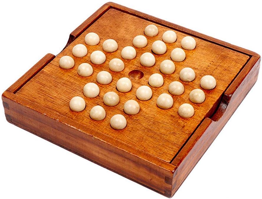 Marble Solitaire Chess Game with Natural Solid Wood Wooden Bead Challenge Fun Brain Teaser Suits Leisure Party Game