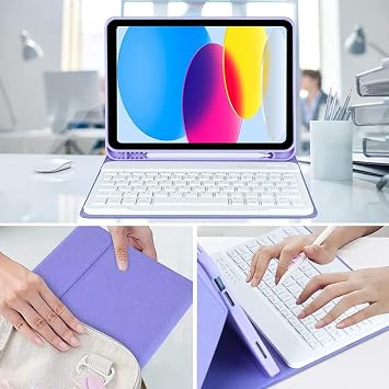 UnDePlus Samsung Galaxy Tab S10 Lite FE/S10/S9 FE/S9 ile uyumlu Kılıf Kablosuz Klavyeli Case Mobax Türkçe(12.4inç Değildir) Lila