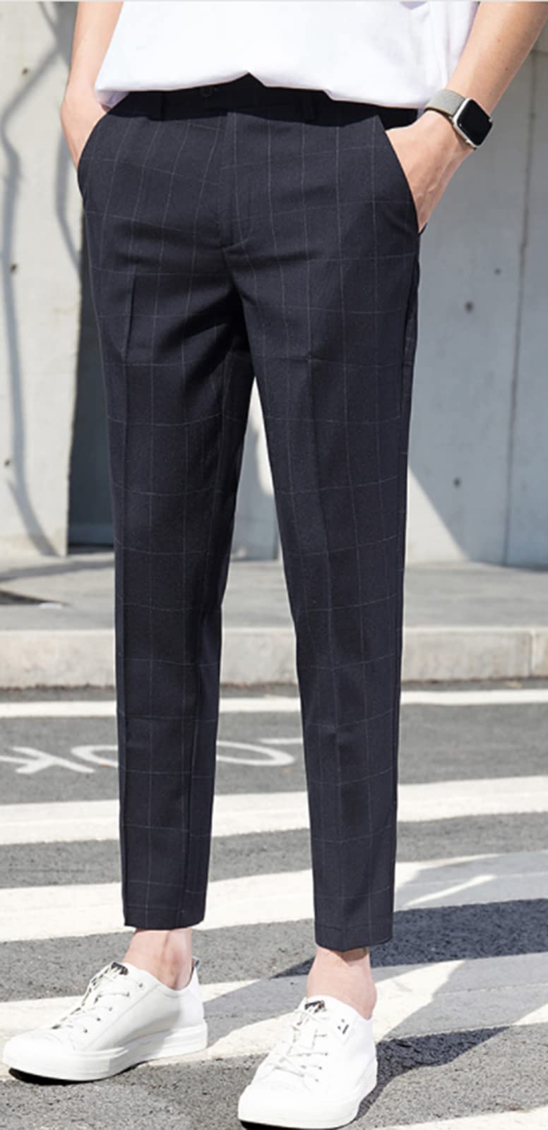 Pantalone Da Uomo A Quadri Con Vita Elastica Casual,Sottile Uomo Pantaloni Da Jogging Slim Fit,Alla Moda Pantaloni A Sezione,Con Tasche All'aperto Pant Eleganti 2,30