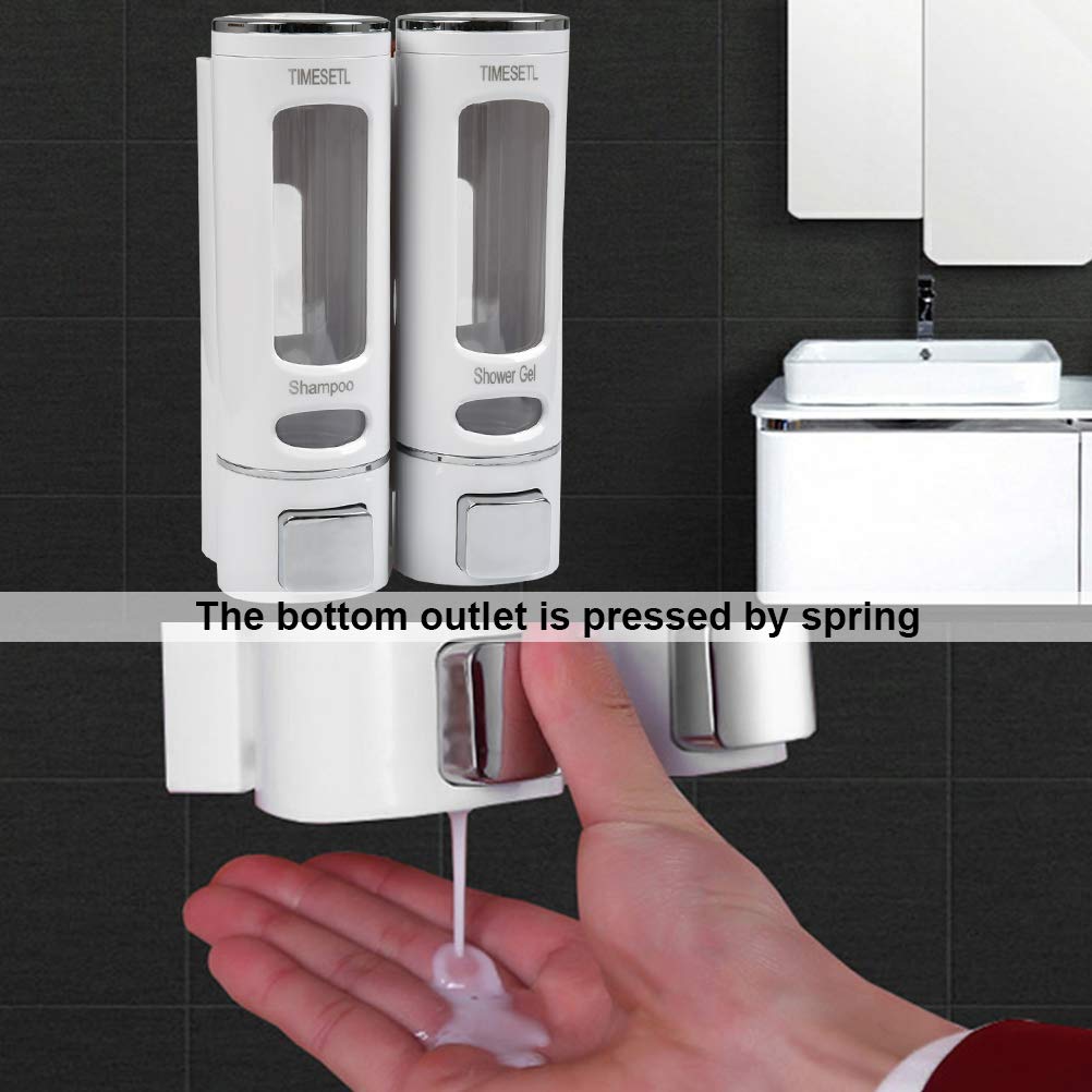 TIMESETL Dispenser Sapone Muro 400ML x 2 a Parete Liquido per Doccia Manuale Doppio e Shampoo, Contenitore Gel Doccia Hotel Bagno Toilette