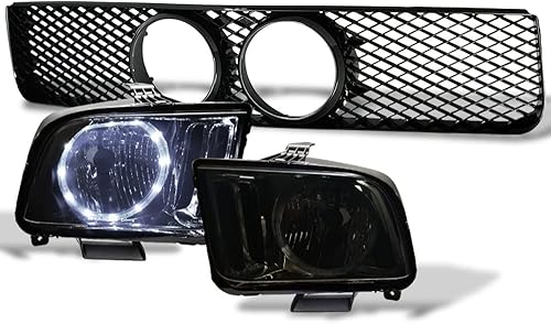 Miniatura 1 de 7422441159155 Compatible con Ford Mustang GT 2005-2009 - Faros delanteros de carcasa de humo con halo LED + rejilla de parachoques delantero de