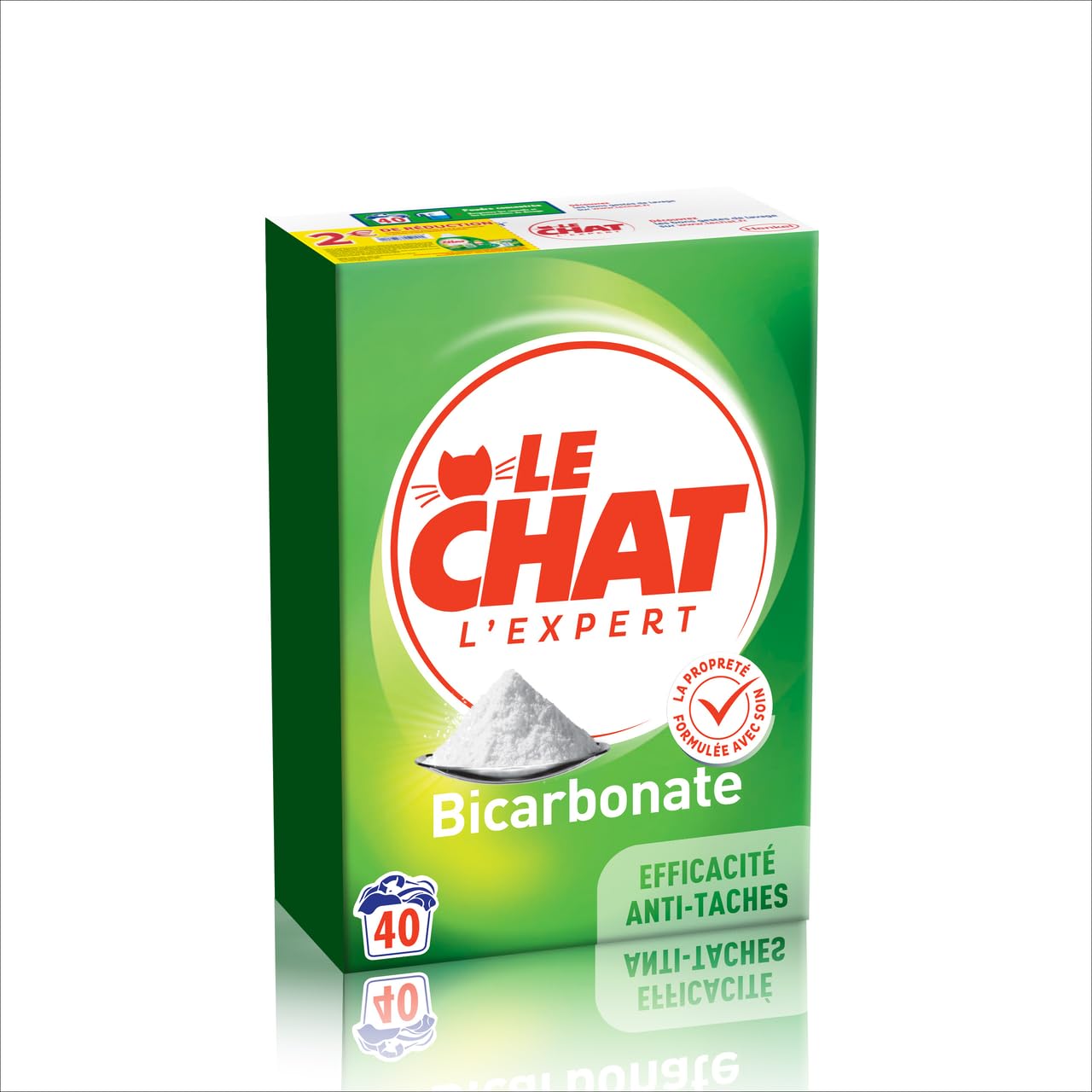 Le Chat Lessive en Poudre, L'Expert Bicarbonate, Lessive pour entretien du linge,Fraicheur longue duree, Efficacite anti-taches, 40 lavages