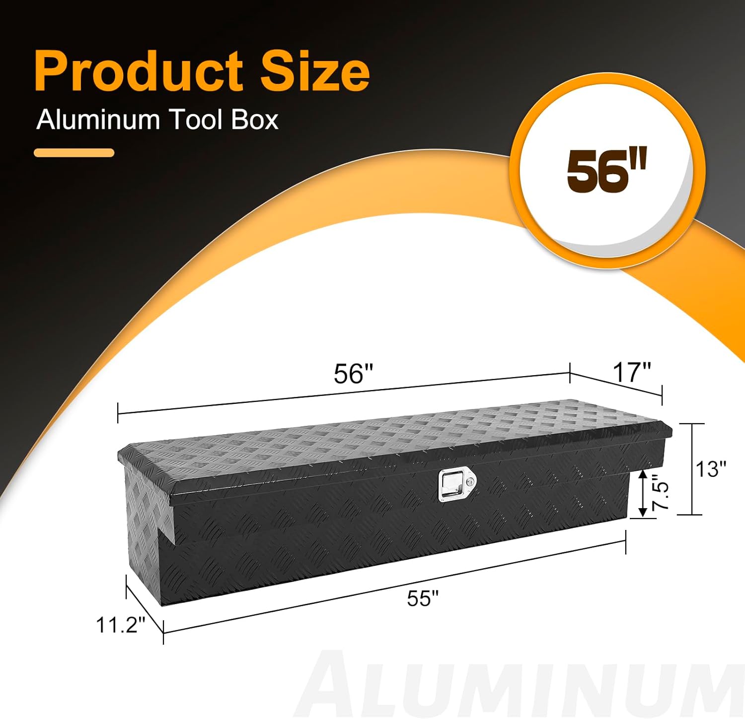 56 Inch Side Mount Truck Tool Box Aluminum Storage Box,56 x 17 x 13 Toolbox Organizer w/Lock and Keys For Pickup,Truck Bed, RV,Heavy Duty Waterproof job box - Black