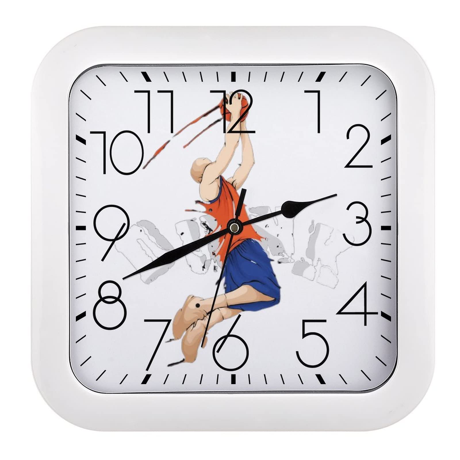 Horloge murale carrée basket-ball 26x26cm avec grands chiffres