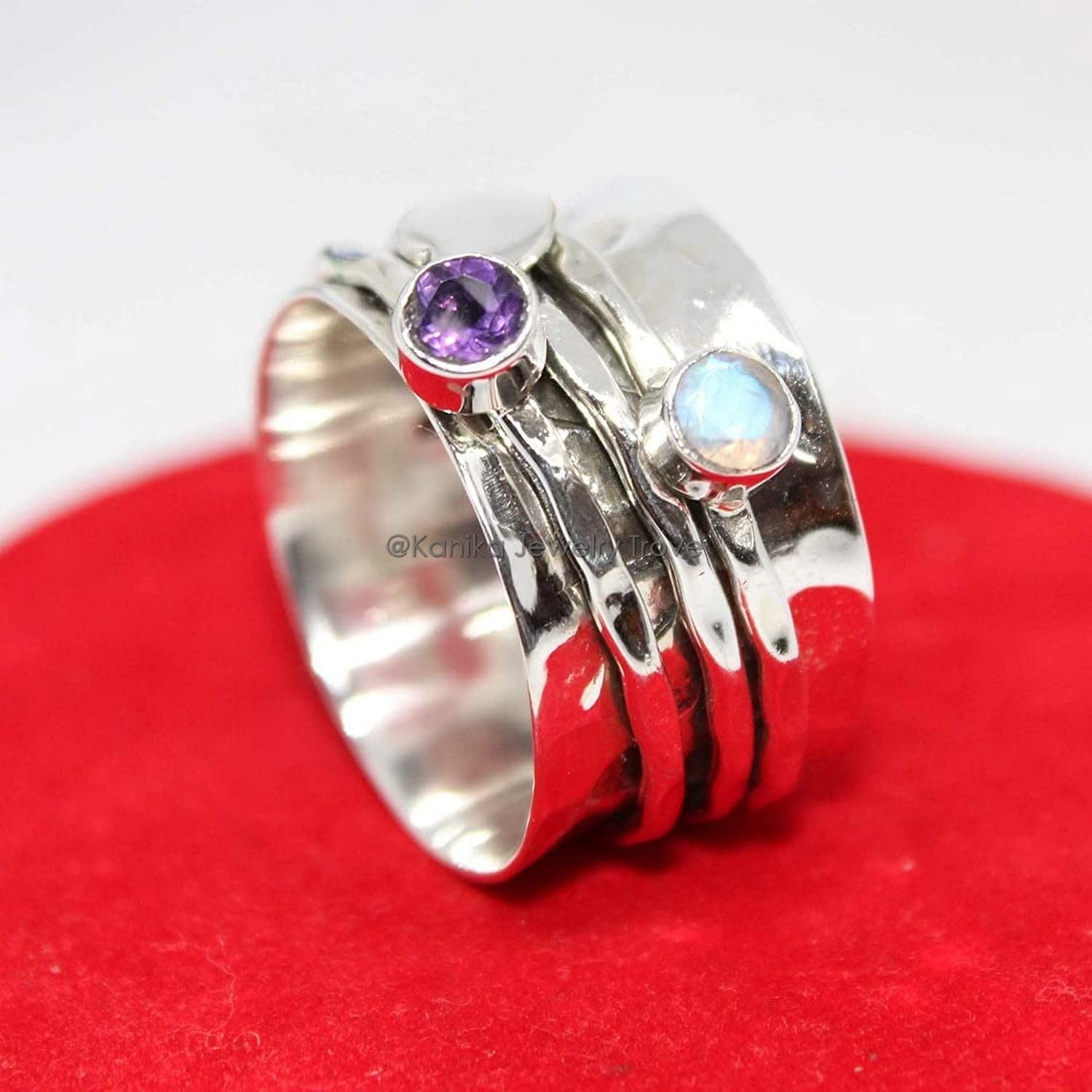 Customize your ring with any gemstone/birthstone, Red Onyx and Citrine Thumb 925 Sterling Silver Ring for Women, Size 10