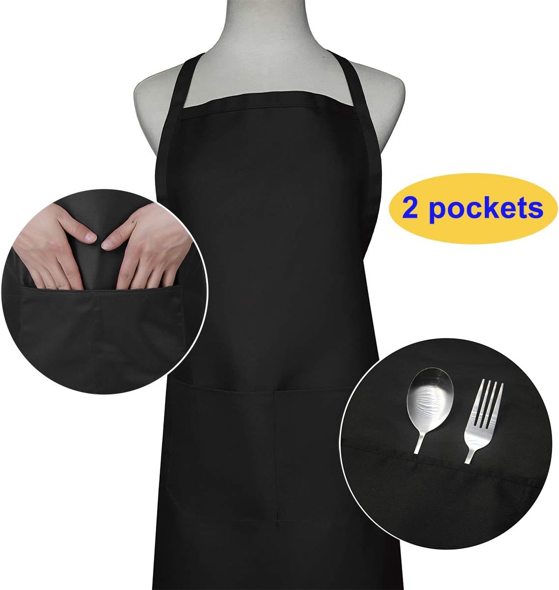 Black Apron with Pockets for Women Men Adult Chef, Set of 10 Bulk Kitchen Aprons for Cooking Baking Restaurant Painting DIY BBQ (10, Black) - Image 5