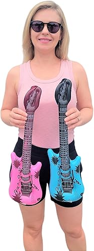 Miniatura 6 de Mini guitarras inflables de roca (21 pulgadas), vinilo perfecto para fiesta, DJ Dance 80s Rocker (Mini Rock-n-Roll 6 rosa y 6 azules (paquete de 12)