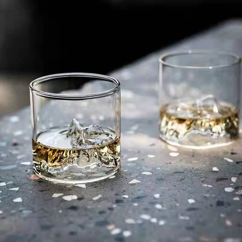 Vintage Japanese style Mountain Whiskey Glass,Set of 2 Rocks