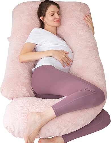 Miniatura 35 de MOON PINE Almohada de embarazo, almohada de cuerpo completo en forma de U para apoyo de maternidad, almohada de dormir con funda para mujeres Azul