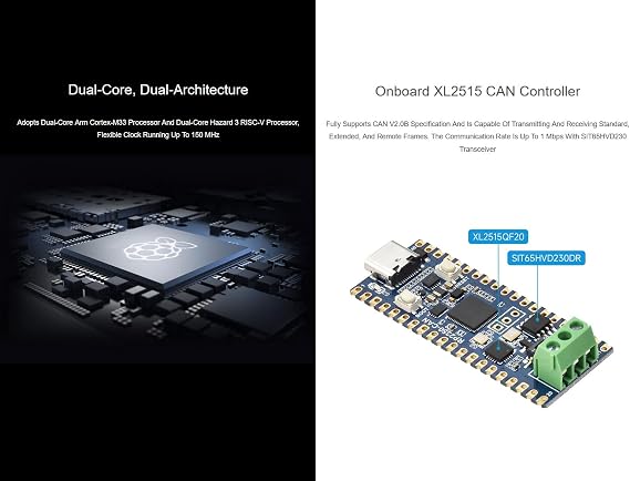 RP2350 CAN Development Board Based on Rasp Pi RP2350 Dual-core & Dual-Architecture Microcontroller Chip, Onboard XL2515 CAN Controller, Compatible with Raspberry Pi Pico Modules