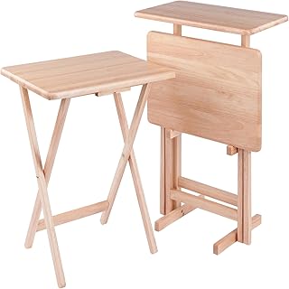 Winsome Riley 2 Snack Tables with Stand in Natural Finish