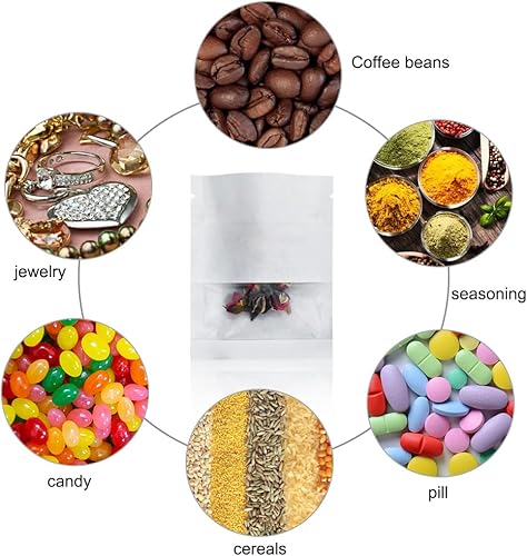 Miniatura 4 de BEISHIDA Paquete de 100 bolsas pequeñas resellables de 3.5 pulgadas, bolsas de papel kraft marrón herméticas con ventana transparente, bolsa de