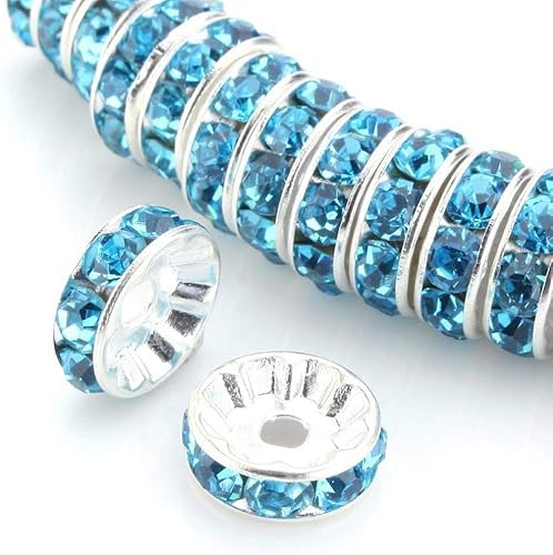 Allb - 100 cuentas separadoras estilo Rondelle de 4mm, bañadas en plata, con cristales checos, para hacer joyas; cuentas sueltas para pulseras, Azul
