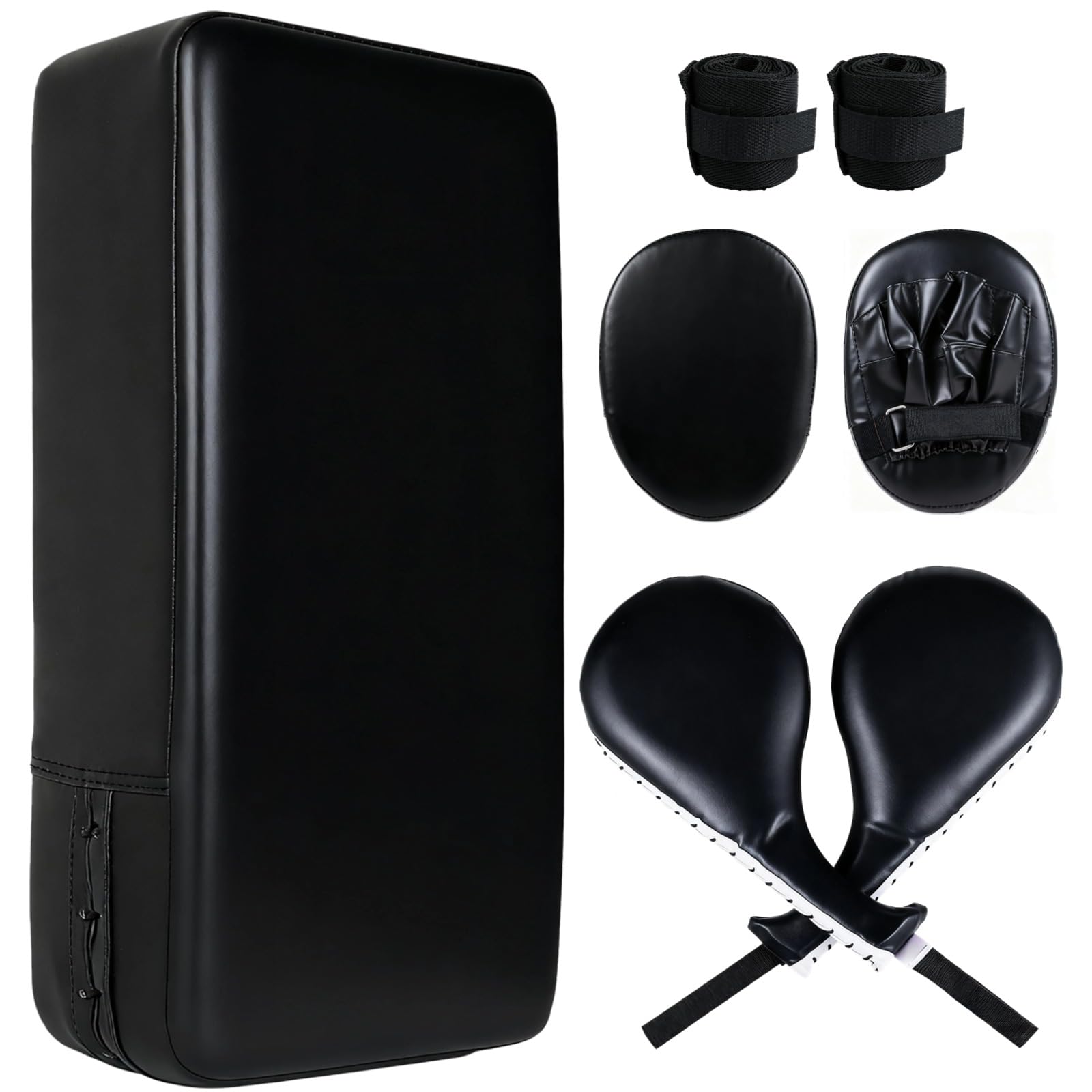 7 in1 Taekwondo Kick Pad Set, Boxing Training Equipment, Martial Art Kicking Pad, PU Leather Boxing Focus Pad, Target Punching Pads and Hand Wraps for Karate, Sparring, MMA, Muay Thai