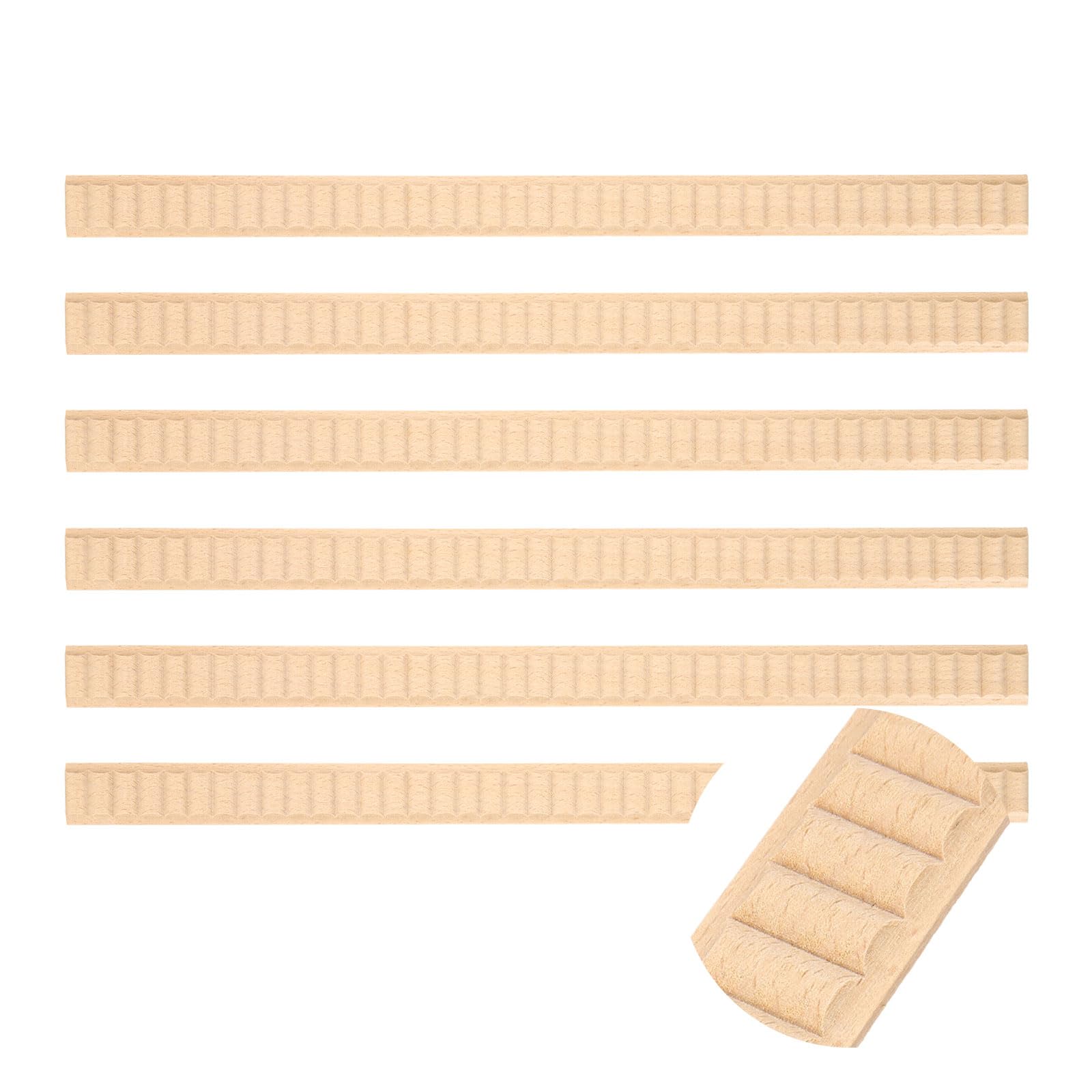 sourcing map 6Pcs 15.75" Decorative Wood Trim, Unfinished 3D Wooden Furniture Molding Trim for DIY Craft, Home Wall Cabinet Shelf Window Door (Wavy, 25mm)