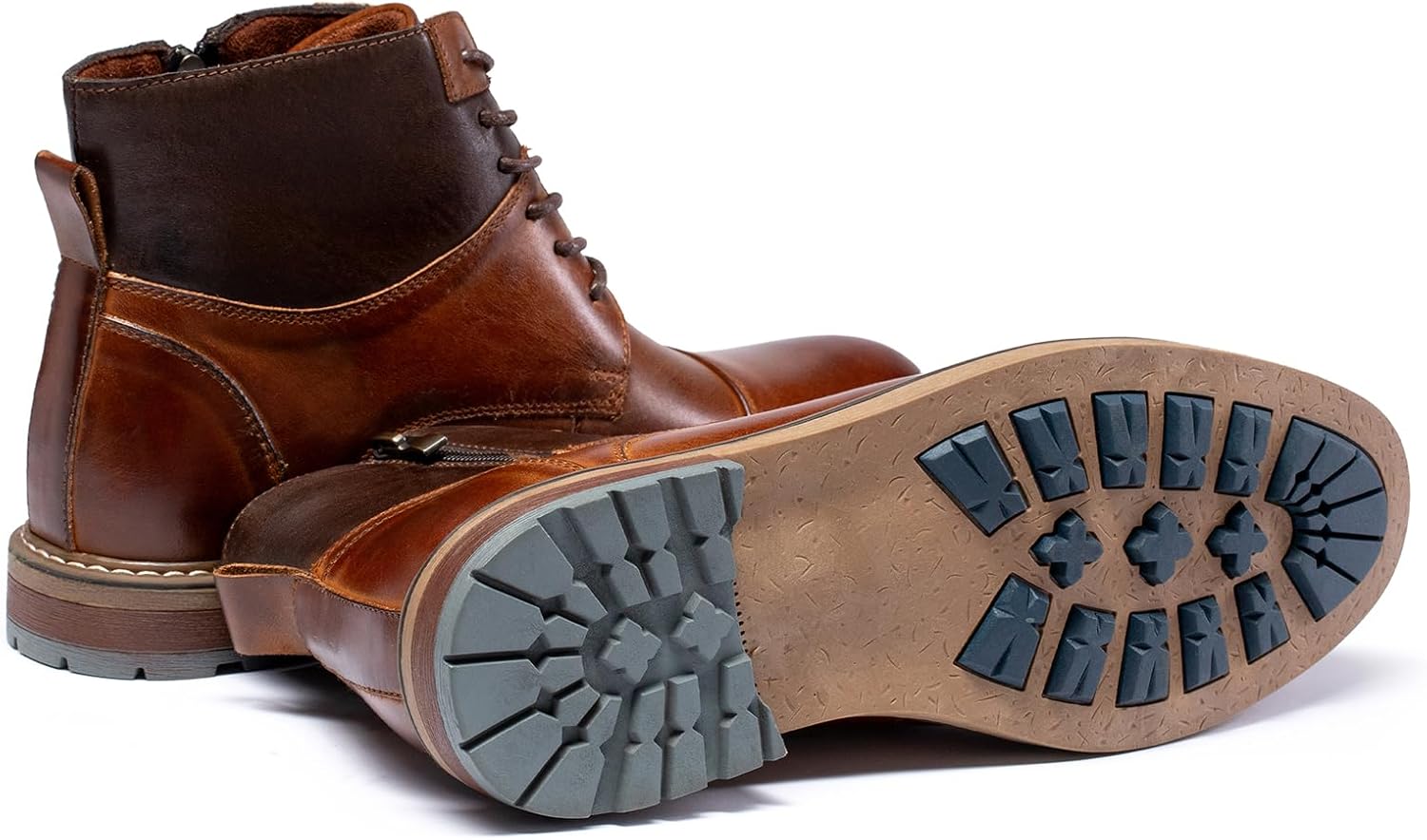 Holy dove Mens Oxford Leather Dress Boots Cap Toe Side Zip Fashion Mid Top Chukka Ankle Boots for Men 10 Polish Brown image 7 of 9 B0FGXRS83F