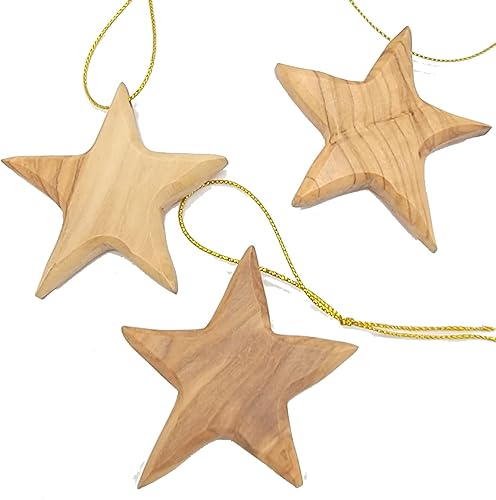 Adornos de estrella de madera de olivo hechos a mano para Navidad, juego de 3 decoraciones artesanales de árbol de 2.56 x 2.76 pulgadas, decoración Adornos de estrella de madera de olivo hechos a mano para Navidad, juego de 3 decoraciones artesanales de árbol de 2.56 x 2.76 pulgadas, decoración