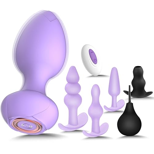 Sex Toys Butt Anal Plug - 6 Pack Training Kit Set Silicone Vibrating Butt Plug with Remote Control Adult Toys for Women, Men, Couple and Beginners (Purple) - Purple