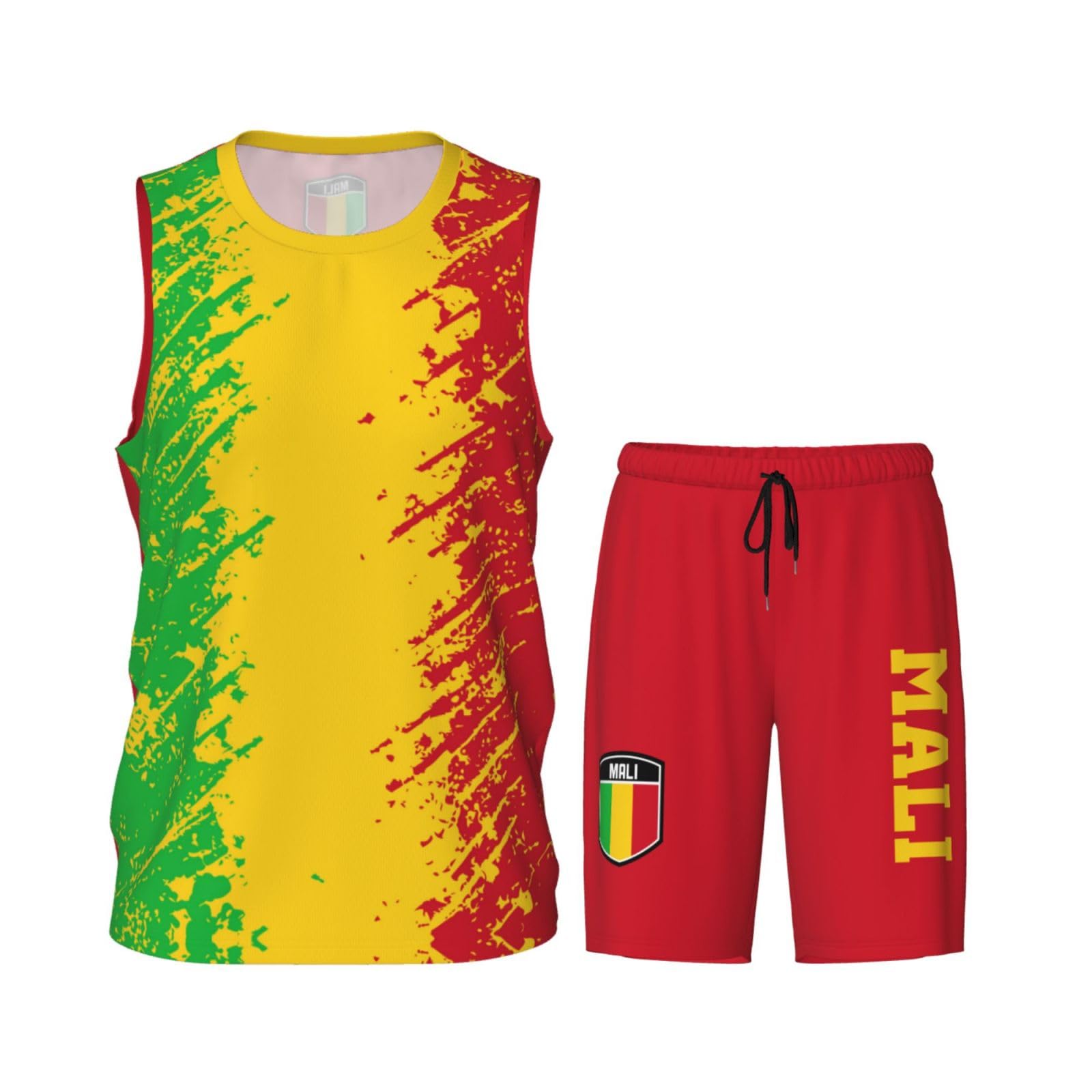 Mali Flag Grain (3) Basketball Jersey Uniform Suit for Men Adults Training Athletic Set