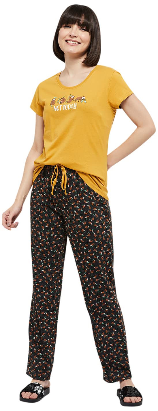 Women Nylon Printed T-Shirt with Drawstring Waist Relaxed Pajamas-image-29