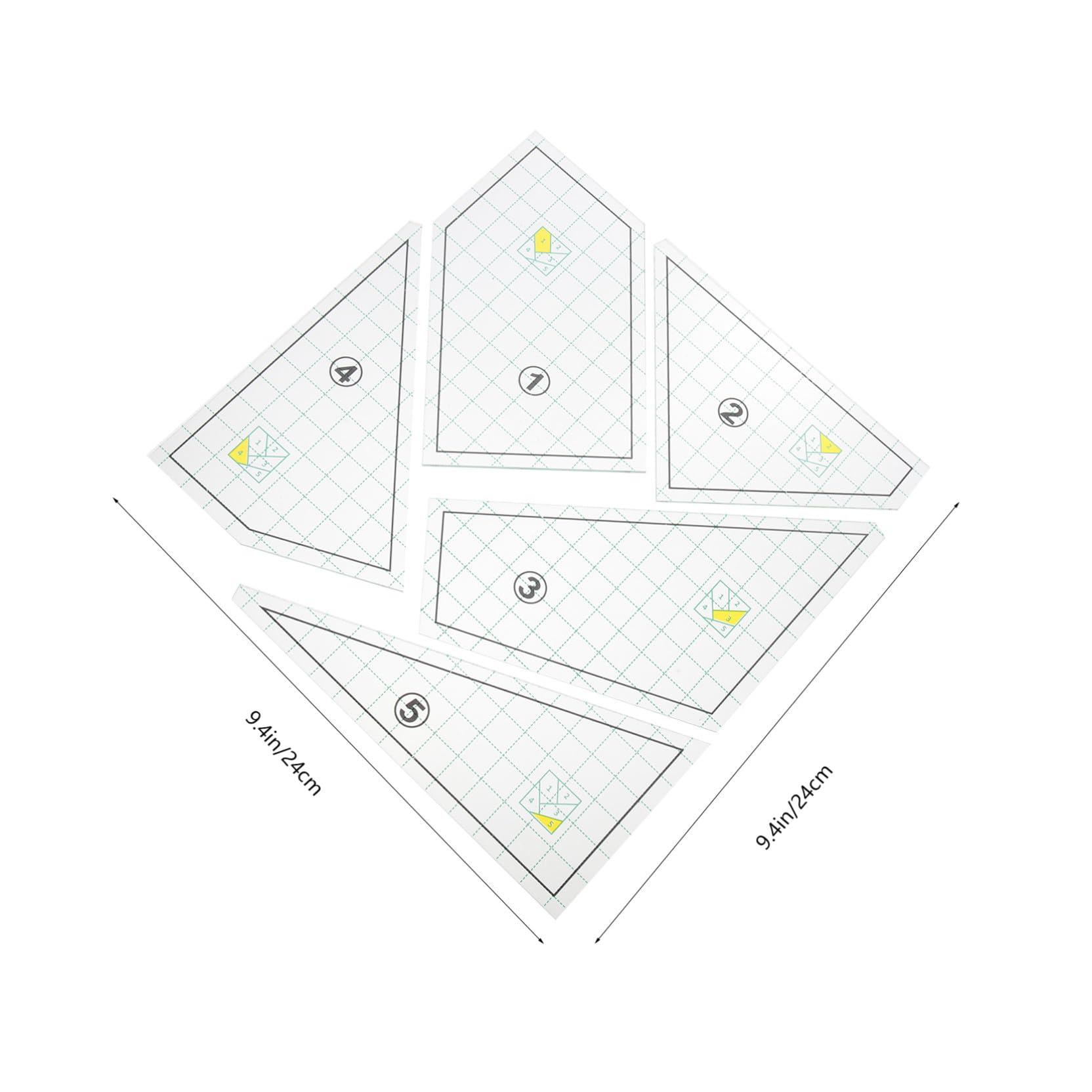 Righello per Cucire in Plastica 5 Pezzi Modello per Trapuntatura e Taglio Tessuti Guide per Sartoria e Patchwork