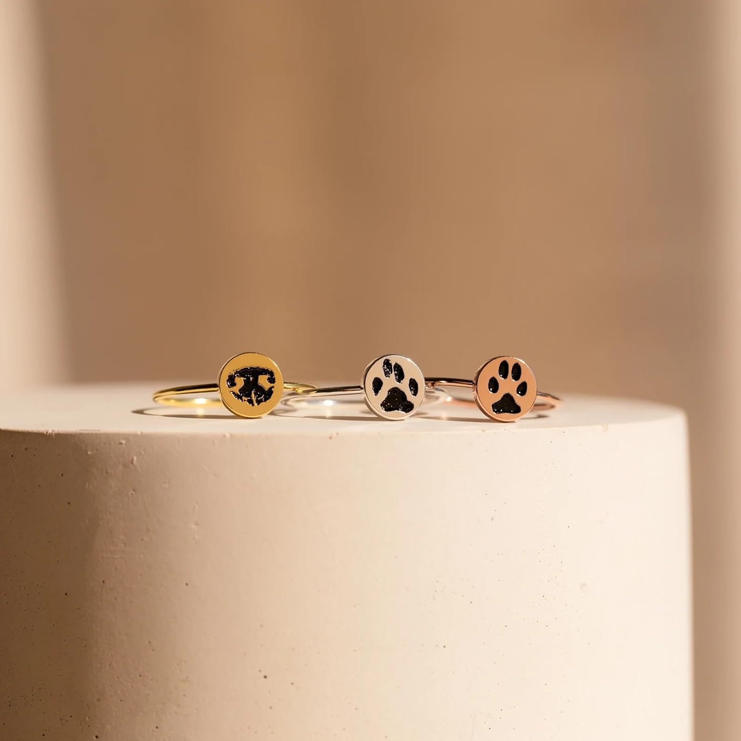 CAITLYNMINIMALIST 18K Gold Plated Sterling Silver Custom Paw Print Your Actual Pet Nose Print Photo Ring Personalized Fingerprint Jewelry Cat Dog Lover Memorial Jewelry Gift