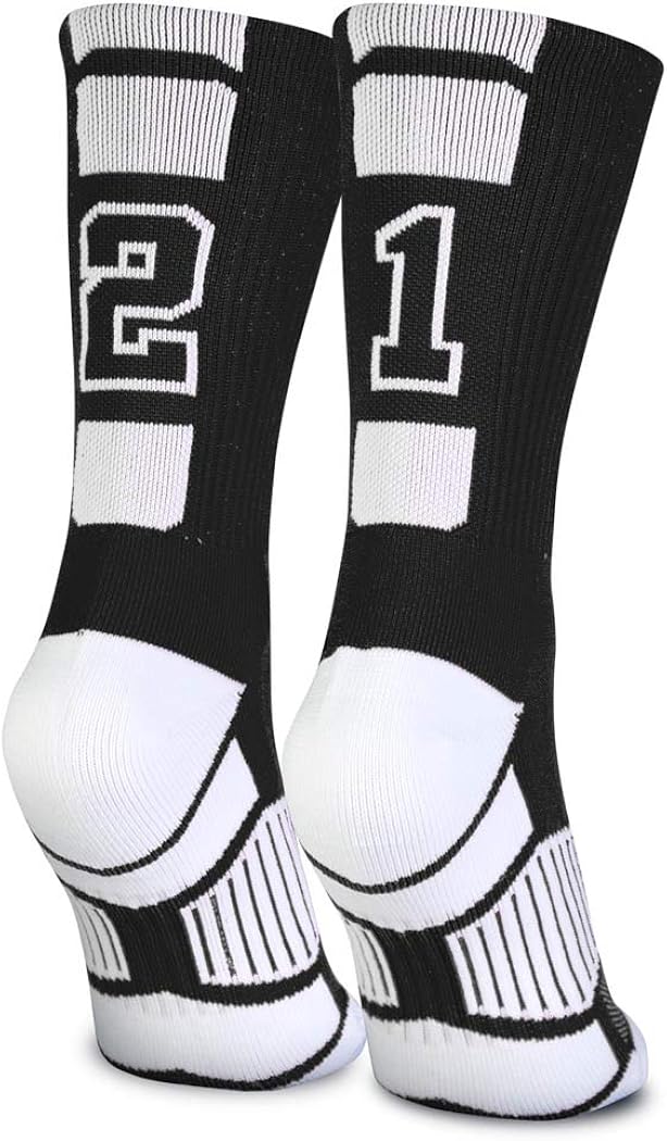 ChalkTalkSPORTS Custom Team Number Crew Socks | Athletic Socks Black | Choose Your Number