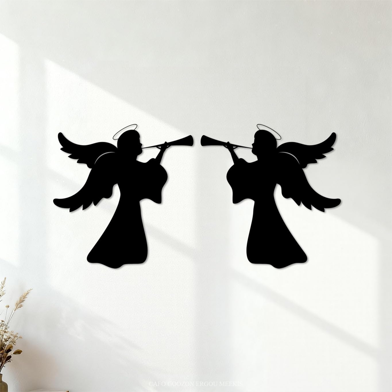 Ergou Stickerdecal-84604 Angel With Trumpet Silhouette On Engraving Decals 34X67.9cm Easy Installation Black